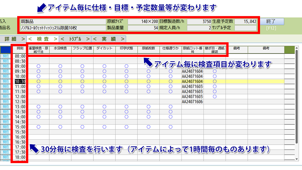 品質管理データをデジタルで記録・管理しているパソコン画面